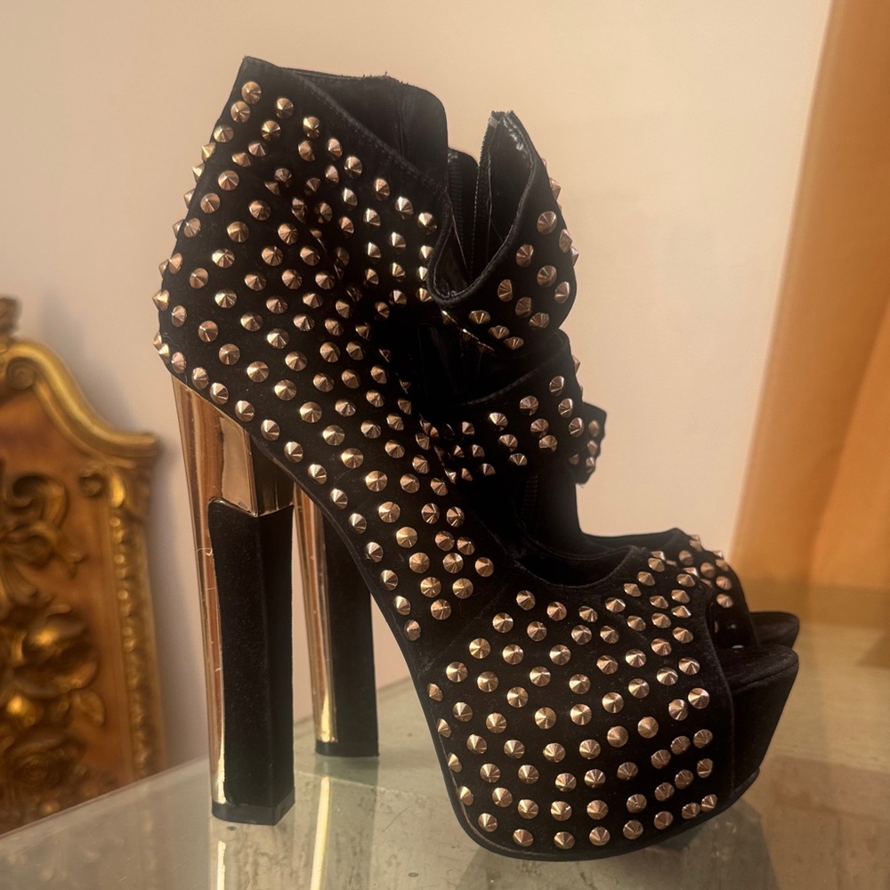 Studded Black and Gold High Heel Shoes platform sexy